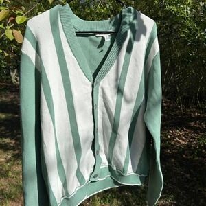 Green and white striped urban outfitters bowling cardigan